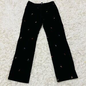Rafaella Black Corduroy Embroidered Feather Jeans Size 6 Cotton Blend Likenew!